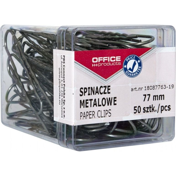  Office Products Spinacze metalowe, 77mm, w pudełku, 50szt., srebrne