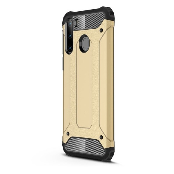 Samsung Galaxy A21 SM-A210F, Műanyag hátlap védőtok, Defender, fémhatású, arany (G93314)