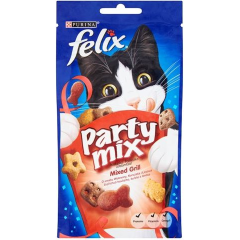 Állateledel jutalomfalat FELIX Party Mix Mixed Grill macskáknak 60 g