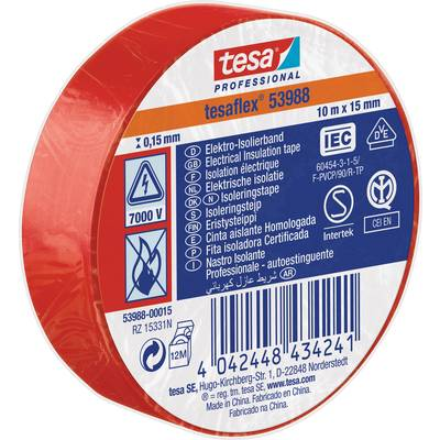 Tesa (53988-00015-00) Szigetelőszalag ® Professional Piros (H x Sz) 10 m x 15 mm 1 db (53988-00015-00)