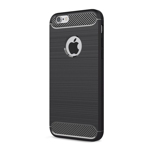 Szilikon telefonvédő (közepesen ütésálló, légpárnás sarok, szálcsiszolt, karbon minta, logo kivágás) FEKETE [Apple iPhone 6S 4.7] (5996457672868)
