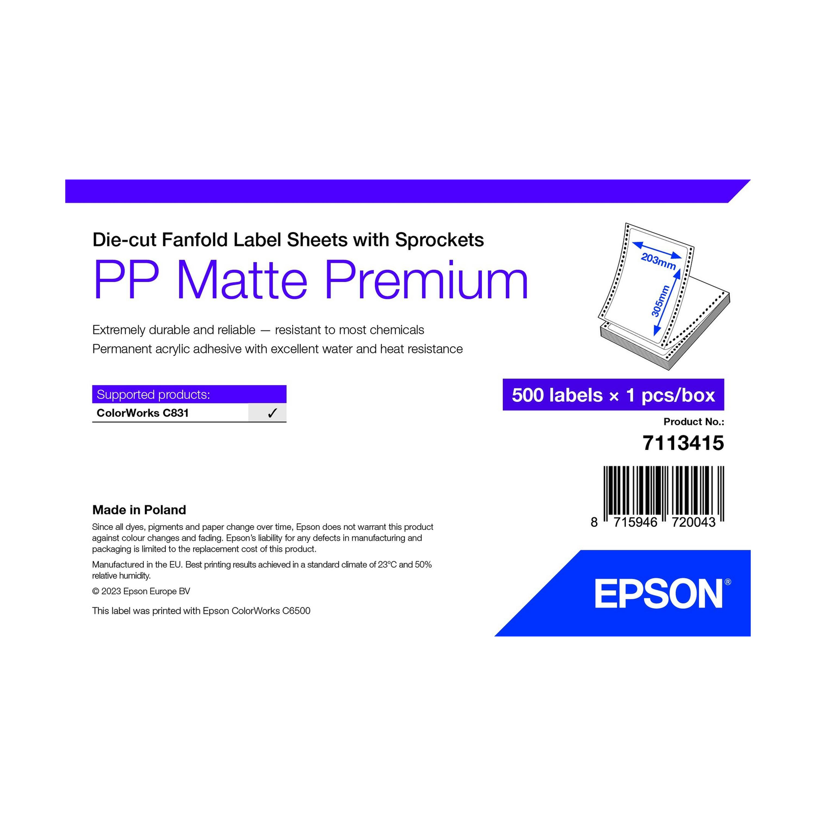 Epson 7113415 nyomtató címke Fehér Öntapadós nyomtatócimke (7113415)