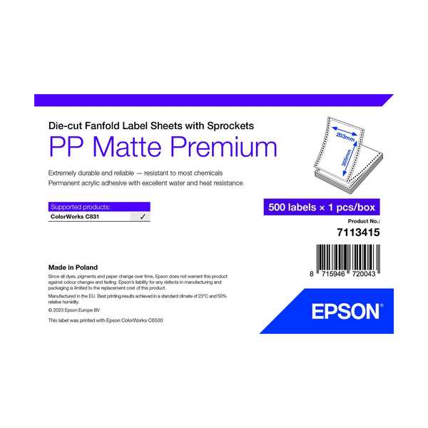 Epson 7113415 етикет за принтер Бяла Самозалепващ се етикет на принтер