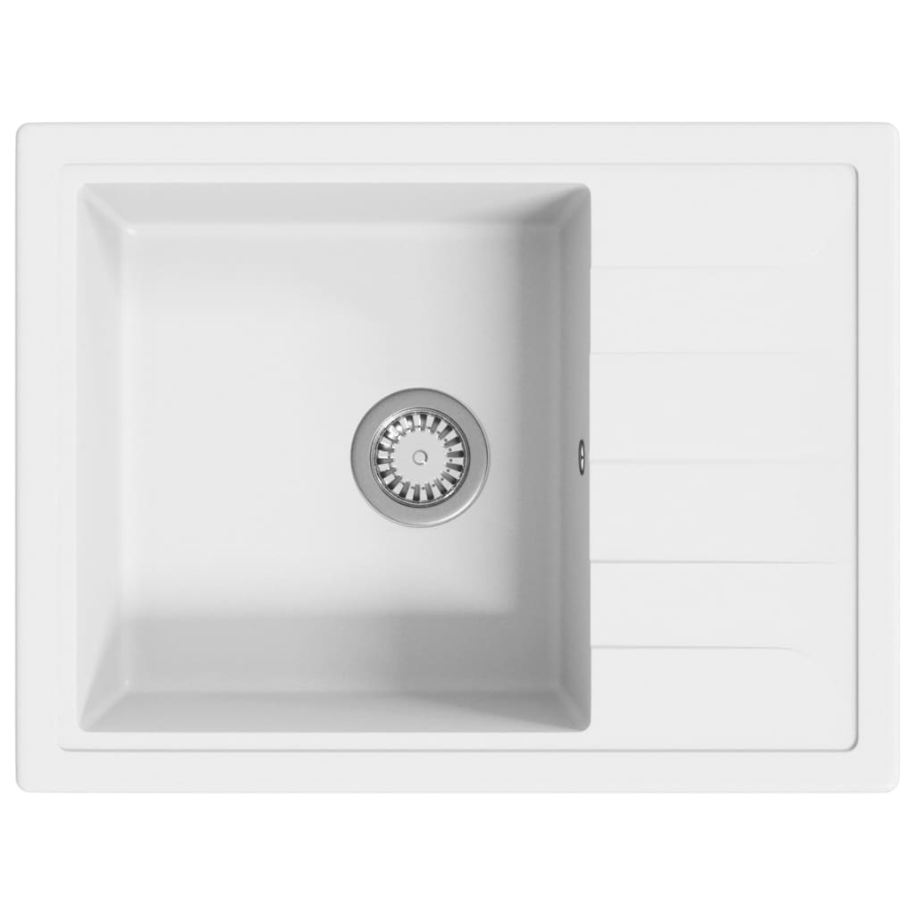 fehér gránit ovális konyhai mosogatótálca túlfolyóval (147104)