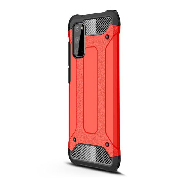 Defender műanyag telefonvédő (közepesen ütésálló, légpárnás sarok, szilikon belső, fémhatás) PIROS [Samsung Galaxy S20 5G (SM-G981U)] (5996457933327)