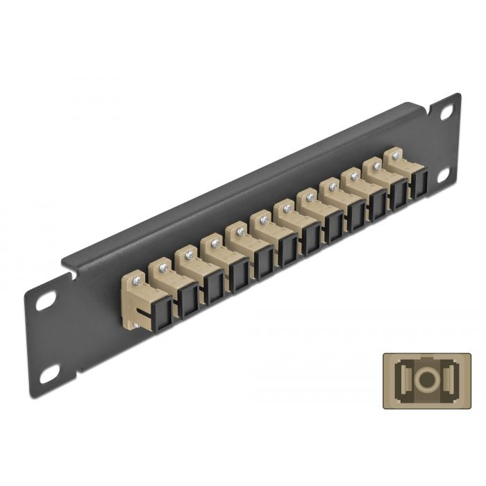 Delock 10 üvegszálas patch panel 12 portos SC Simplex 1U bézs fekete (66762) (DE66762)
