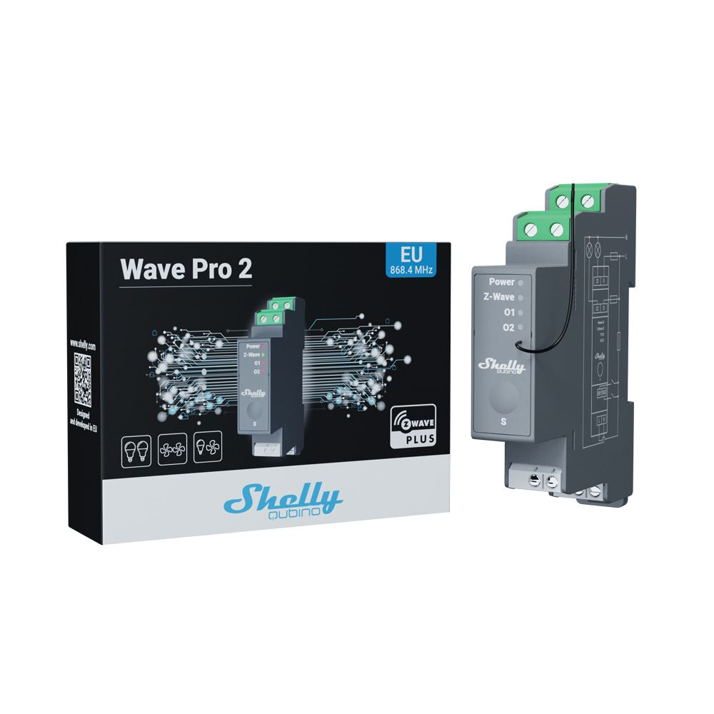 Shelly Qubino Wave PRO 2 két áramkörös DIN-sínre illeszthető okosrelé Z-Wave protokoll kompatibilis (ALL-REL-WAVEPRO2) (ALL-REL-WAVEPRO2)