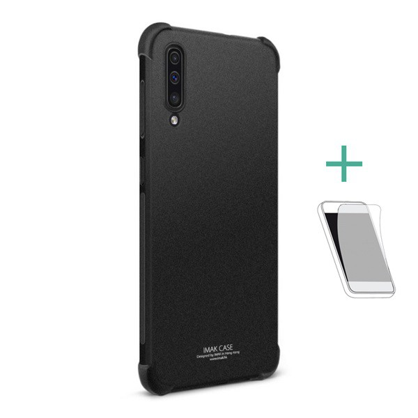 IMAK szilikon telefonvédő (közepesen ütésálló, légpárnás sarok, matt + képernyővédő fólia) FEKETE [Samsung Galaxy A50s (SM-A507F)]