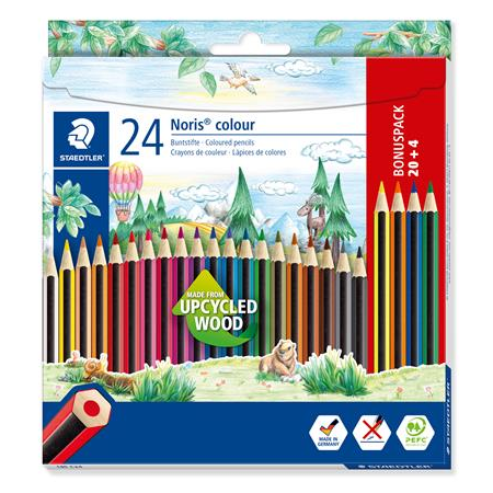 STAEDTLER Színes ceruza készlet, hatszögletű,  "Noris Colour 185", 20+4 különböző szín (TS185C24P)