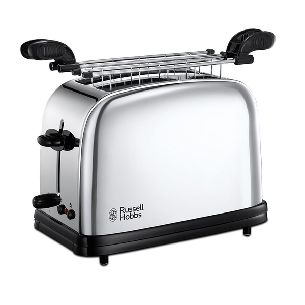 Тостер Russell Hobbs Chester 23310-57, 1200 W, 4 филии, Аксесоар за сандвичи, Инокс/Черен