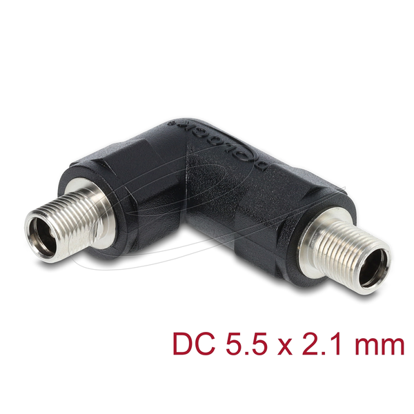 Delock DC Barrel Jack adapter DC 5,5 x 2,1 mm anya   anya csavarral, 90 -ban hajlított