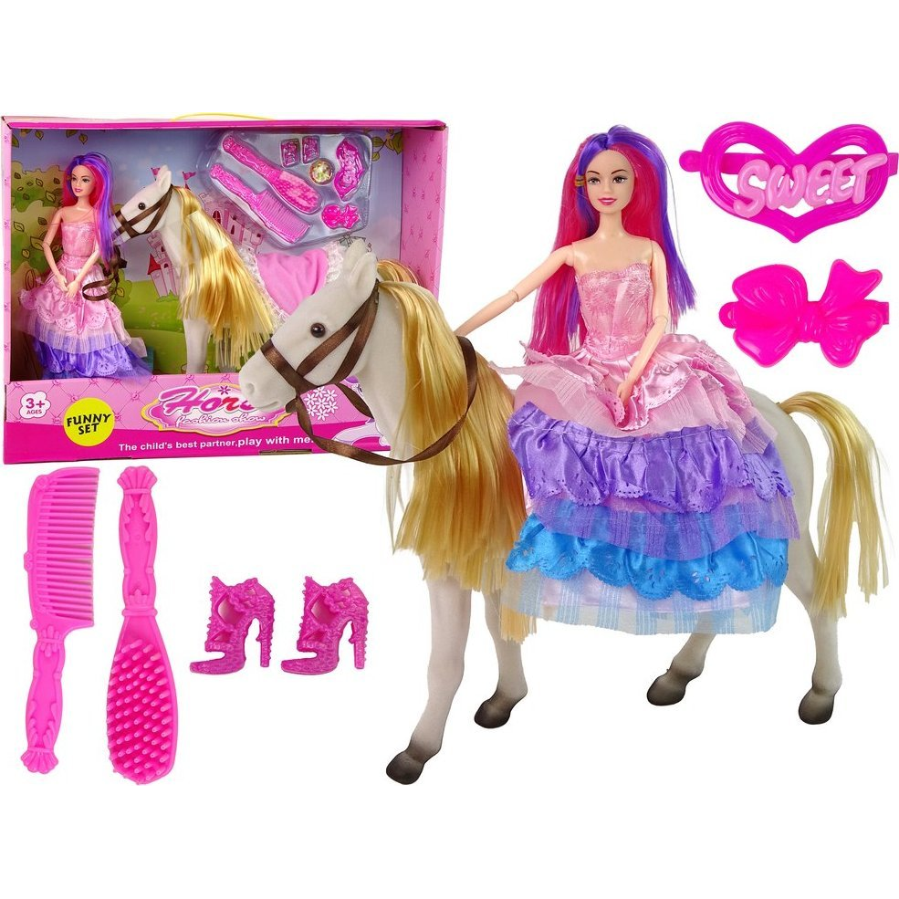 30 cm Hercegnő Baba 34 cm Fehér Póni Figurával, Kiegészítőkkel 13941 (13941)