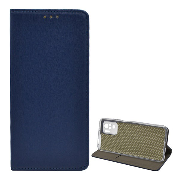 Tok álló, bőr hatású (FLIP, oldalra nyíló, asztali tartó funkció) SÖTÉTKÉK [Xiaomi Redmi Note 10 4G (Note 10s)] (5996591063799)
