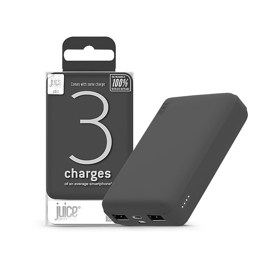 Univerzális hordozható, asztali akkumulátor töltő - Juice ECO 3 Power Bank - 2xUSB +Type-C - 10.000 mAh - szürke (JU194754)