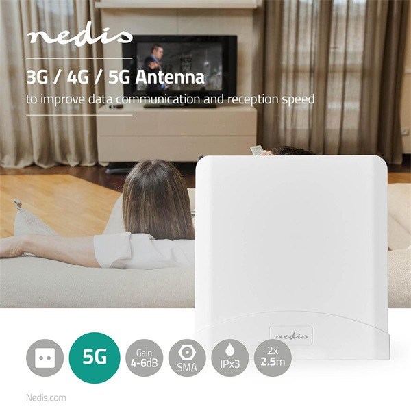 Nedis ANOR5G20WT Beltéri és kültéri antenna, 3G / 4G / 5G, 698 MHz -5000 MHz, Nyereség: 6 dB