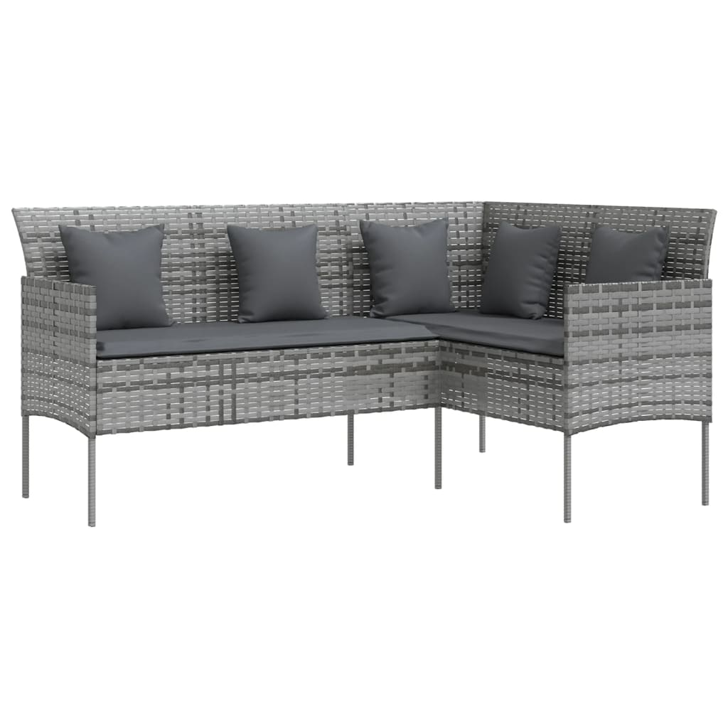 szürke polyrattan L-alakú kanapé párnákkal (318585)