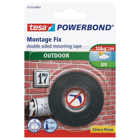 Tesa Powerbond 19mm x 1.5m Kültéri kétoldalas ragasztó - Fekete (55750-00003-02)