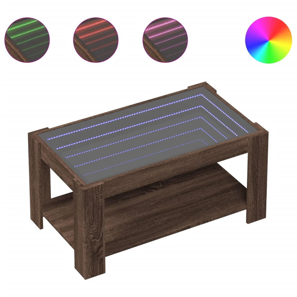 barna tölgy szerelt fa dohányzóasztal LED-del 93 x 53 x 45 cm (847559)