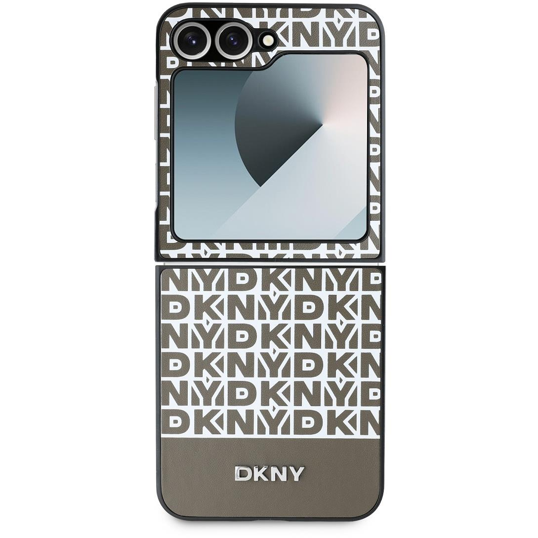 DKNY PU Leather Repeat Pattern Bottom Stripe Samsung Galaxy Z Flip6 Brown tok (DKHCZF6PSOSPW)