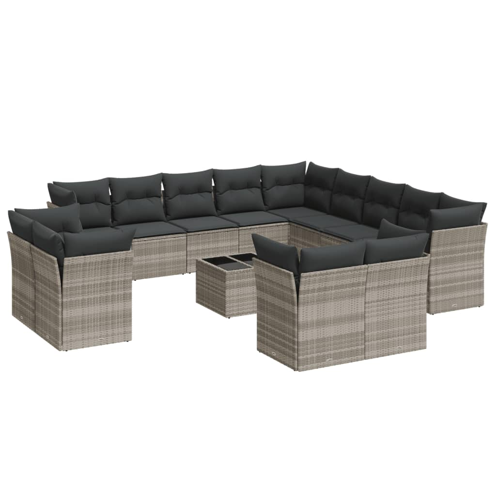 14 részes világosszürke polyrattan kerti ülőgarnitúra párnával (3218562)