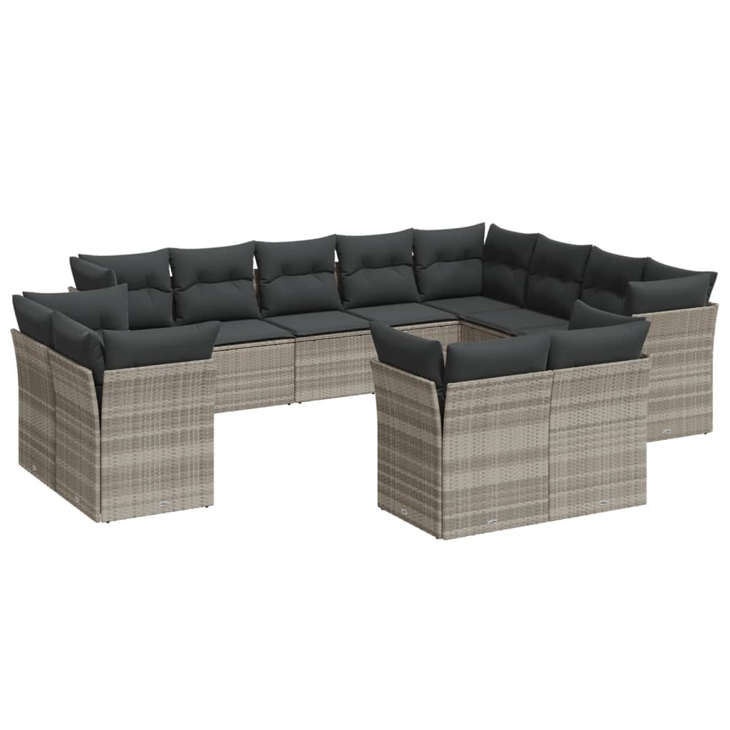 12 részes világosszürke polyrattan kerti ülőgarnitúra párnával (3218532)