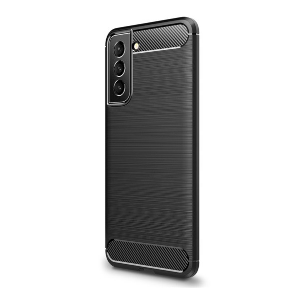 Szilikon telefonvédő (közepesen ütésálló, légpárnás sarok, szálcsiszolt, karbon minta) FEKETE [Samsung Galaxy S22 5G (SM-S901)] (5996591119885)