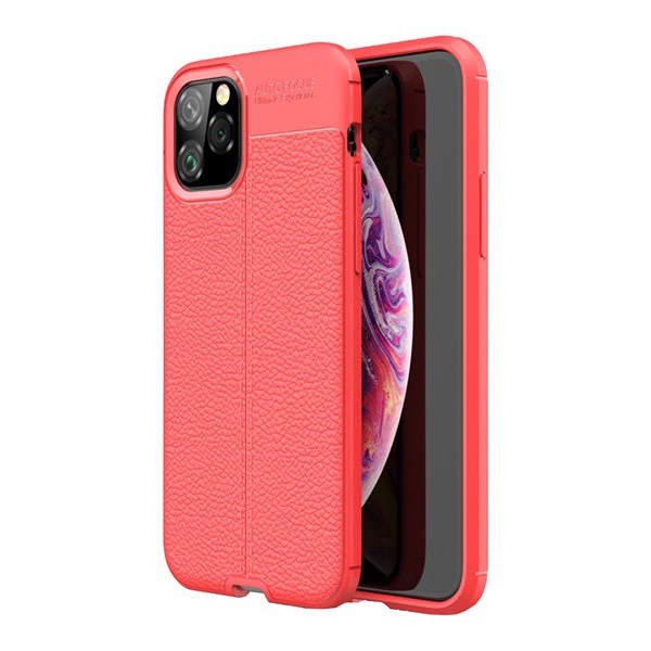 Szilikon telefonvédő (közepesen ütésálló, bőr hatású, varrás minta) PIROS [Apple iPhone 11 Pro] (5996457901487)