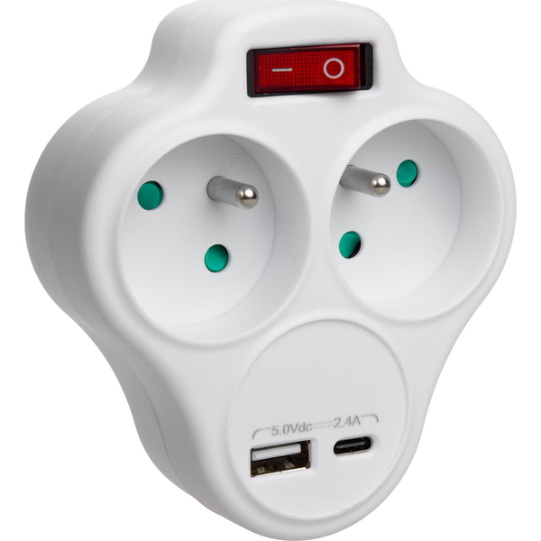 Toma De Corriente, Divisor Con 2 Tomas Y Usb A/c 2,4a, Tipo E, 2x16a Maclean Mce336 E