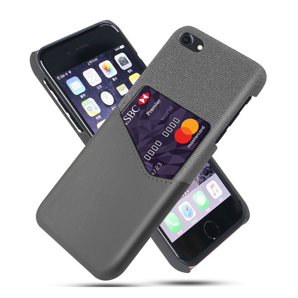 Műanyag telefonvédő (közepesen ütésálló, bankkártya tartó, textil bevonat, bőr hatású hátlap) SZÜRKE [Apple iPhone SE 3 (2022)] (5996457990856)