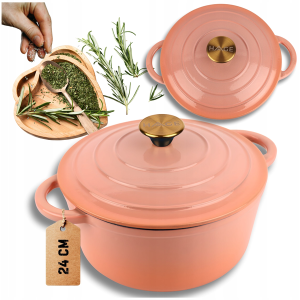 EMALIOWANY GARNEK ŻELIWNY 24cm 4L HAGE PINKOCELLO