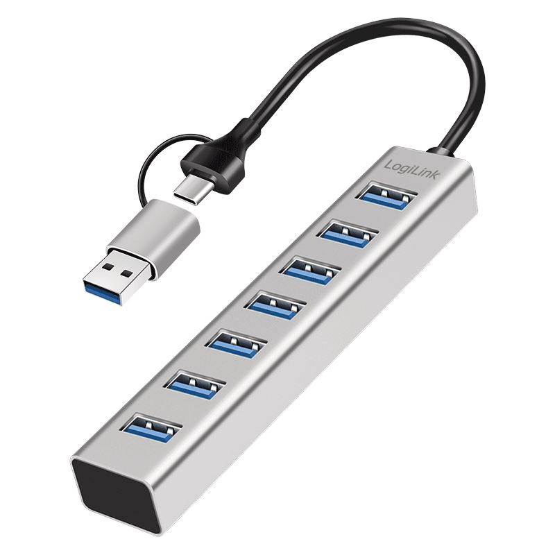 USB 3.0 Hub LogiLink 7 portov USB-A kábel 2 v 1 USB-A/USB-C 5 Gbps