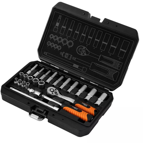 Zestaw kluczy nasadowych 1/4", 23 szt., satynowy 10-231