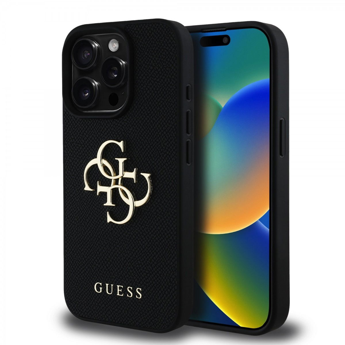 Guess PU Grained 4G Metal Logo iPhone 15 Pro Max fekete tok (GUHCP15XPGT4MBK)