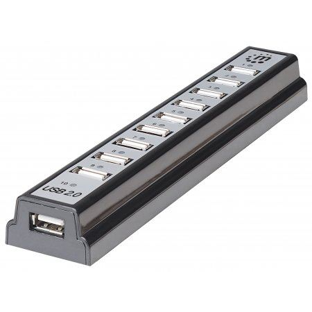 Manhattan 161572 interface hub USB 2.0 480 Mbit/s Sort, Sølv