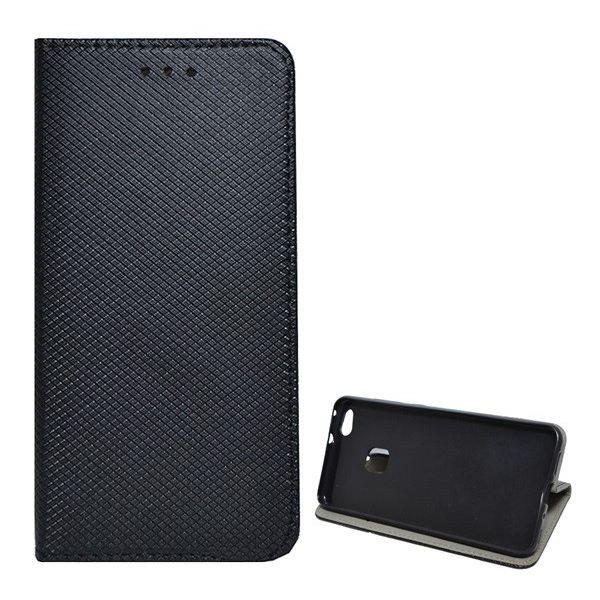 Tok álló, bőr hatású (FLIP, oldalra nyíló, asztali tartó funkció, rombusz minta) FEKETE [Huawei P10 Lite] (5996457693627)