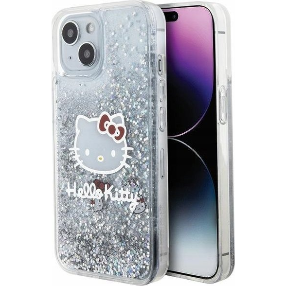 Hello Kitty Liquid Glitter Electroplating Head Logo Apple iPhone 15 hátlap tok, átlátszó (HKHCP15SLIKHET)