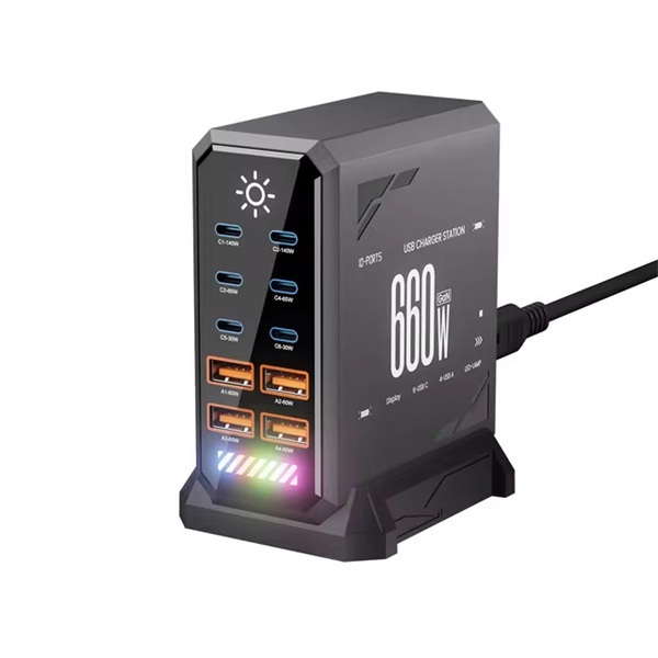 BLACKBIRD Töltőállomás GAN 660W 6xUSB-C + 4xUSB Fekete BH1700