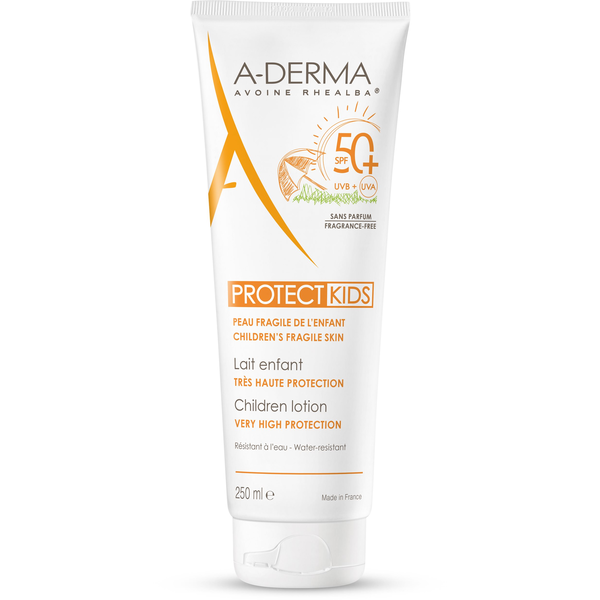 A-Derma PROTECT KIDS naptej gyermekeknek nagyon magas SPF50+ védelemmel, 250ml