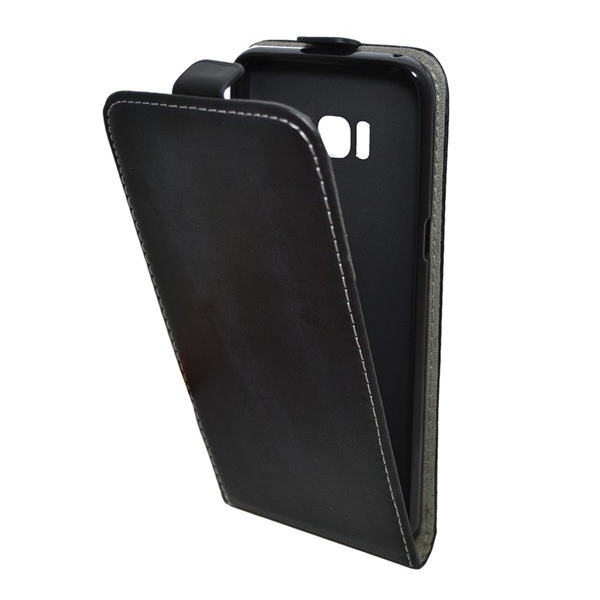 Tok álló, bőr hatású (FLIP, lefelé nyíló, szilikon tartó) FEKETE [Samsung Galaxy S8 Plus (SM-G955)] (5996457690459)