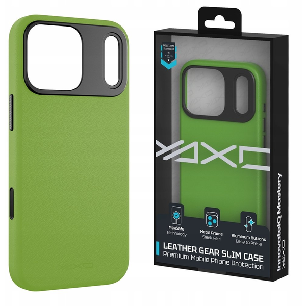 YAXO Etui na telefon Leather Gear Slim Case MagSafe iPhone 17 Pro Tropic Green