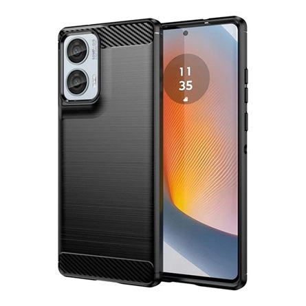 Szilikon telefonvédő (ütésállóság, légpárnás sarok, szálcsiszolt, karbon minta) FEKETE Motorola Moto G85 5G (XT2427) "Gigapack csomagolás" (GP-162763)