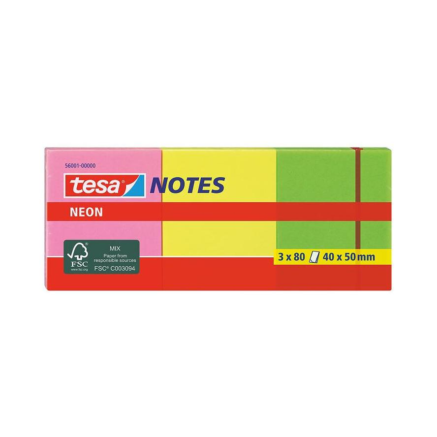 Tesa Neon Notes 3 x 80 Blatt pink/gelb/grün 40 x 50mm (56001-00000-00) (56001-00000-00)