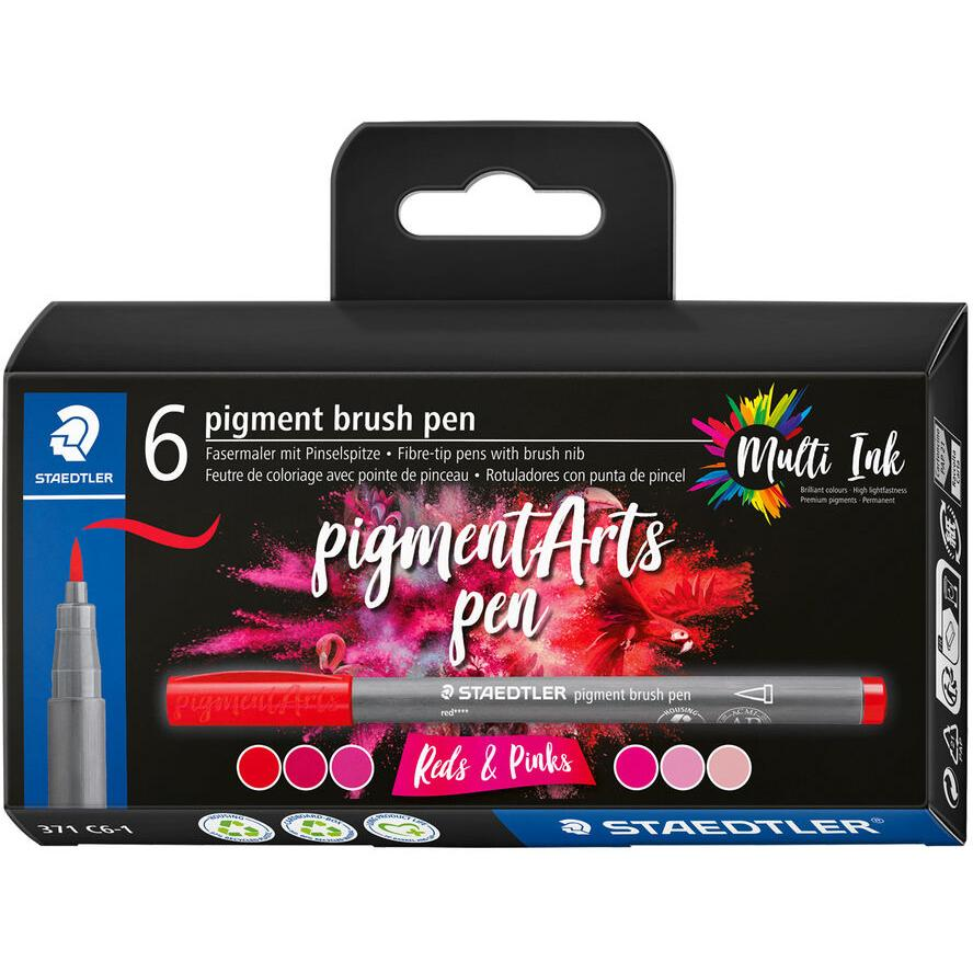 Staedtler MultiInk Pigment Arts Ecsetirón készlet - Piros/pink (6 db / csomag) (371 C6-1)