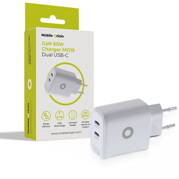 65W adaptér Mobile Origin GaN Dual USB-C Charger MO19 - bílý