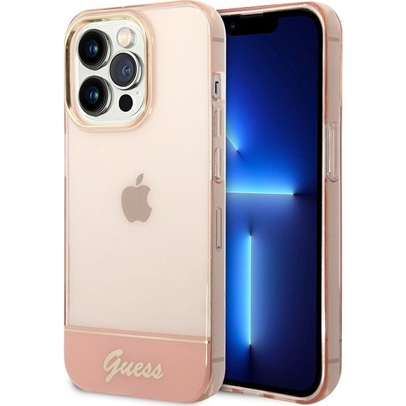 Guess Camera Outline Translucent Apple iPhone 14 Pro Max hátlap tok, rózsaszín (GUE2033)