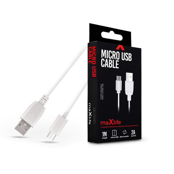Кабел за данни Maxlife, USB - microUSB 1.0 м 2A, Бял