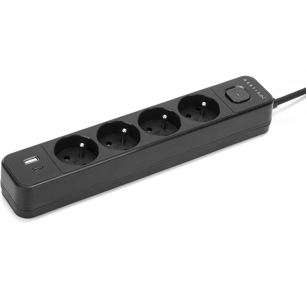 Montis Przedłużacz elektryczny czarny 4-gniazdowy z USB 5m MT186-BK-5