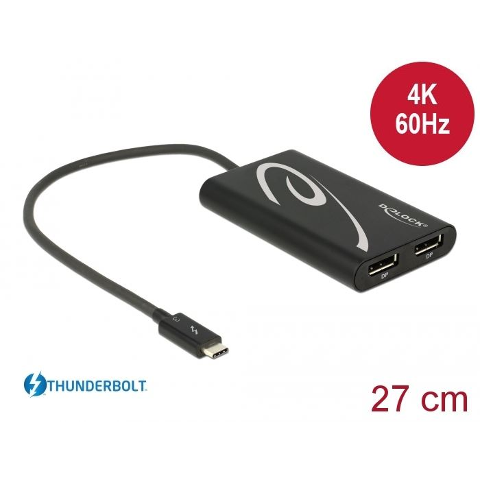 Delock 62708 Thunderbolt3 apa --> 2 x Displayport anya 4K60Hz adapter (D62708)