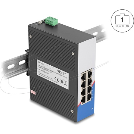 Delock Ipari Gigabit Ethernet Elosztó 8 port RJ45 DIN sínhez (80163)