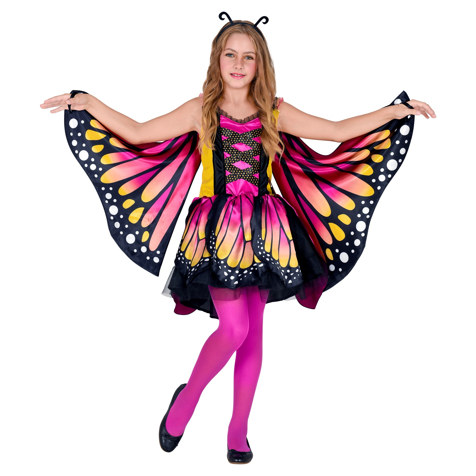 Widmann : Rózsaszín pillangó jelmez szárnyakkal - 140 cm (10867)